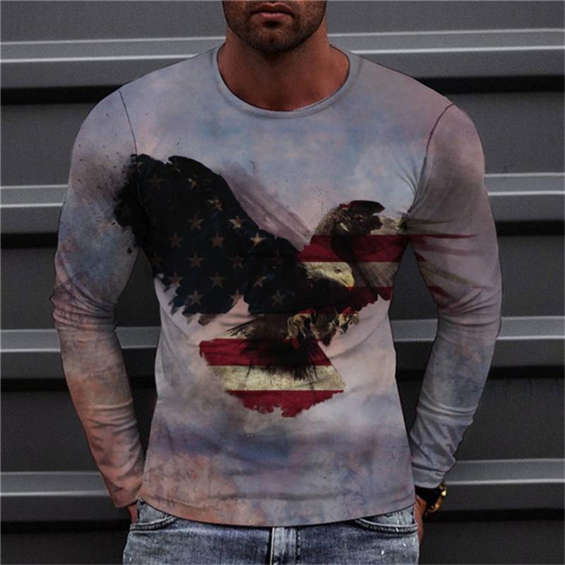 Vintage Eagle Pattern Men's T-shirts Animal 3D Printed T-shirts Summer Casual Long Sleeves Loose O-Neck Tops