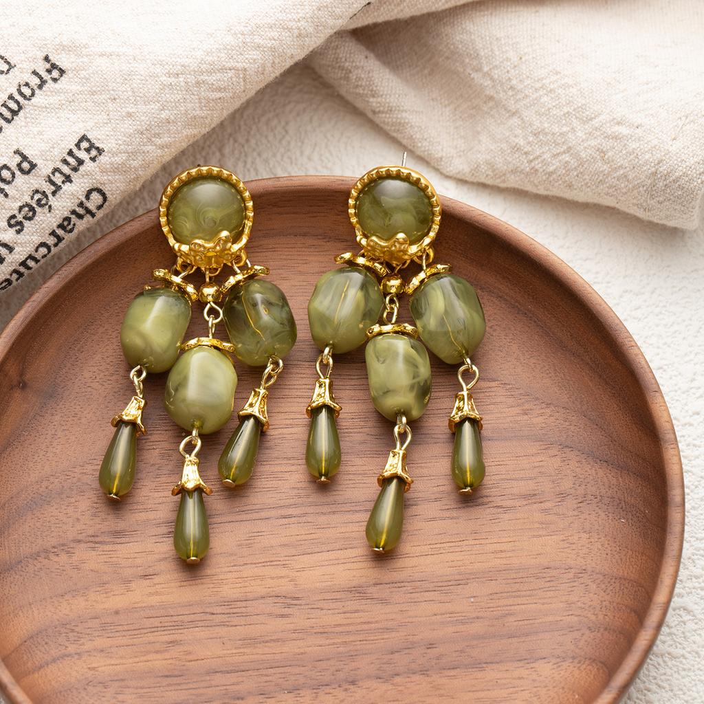 Silbernadel mittelalterlich vintage grün gefranst Ohrringe Hofstil High-End Ohrstecker modisch einzigartig übertrieben Ohrringe