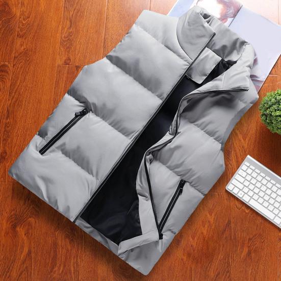 Høst Vinter Herre Vest Bomullsvattert Tykk Ensfarget Ståkrage Glidelås Vindtett Jakke Streetwear