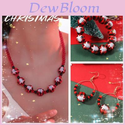Creative And Fashionable Christmas Tree Printed Wood Bead Necklace Set Wholesale Accessories