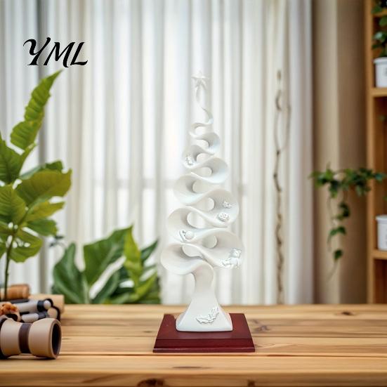 Luxury Home Office Decor Abstract Christmas Tree Figurine, Artistic Spiral Sculpture, Modern Xmas Unique Desktop Figurines Statue for Desk Shelf Table