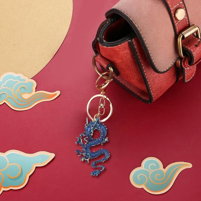 Eye Catching Key Chain Pendant Chinese Dragon Key Rings for Phones Crystal Decor