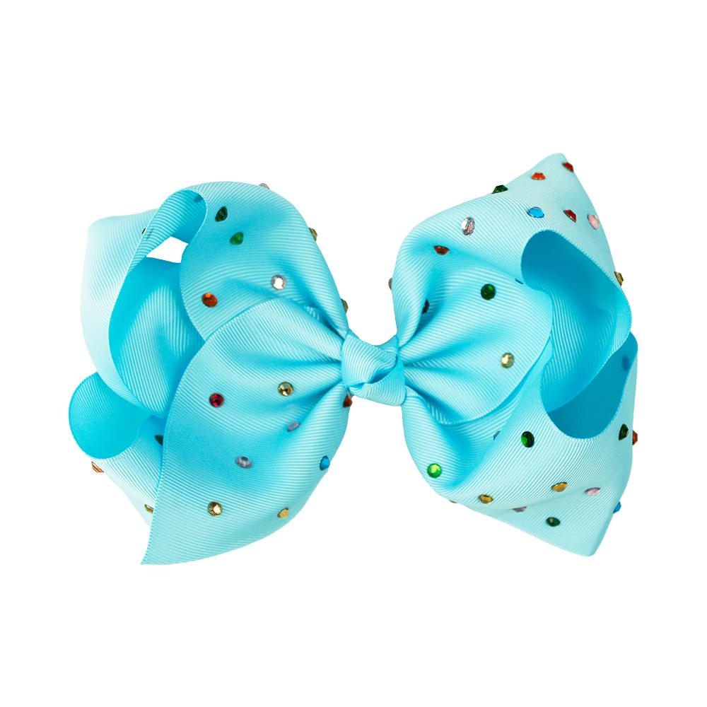 

8 Лента гросгрейн Бутиковые банты для волос Блестящие Разноцветные Стразы Радужные Заколки для Малышек Подростков Малышей Подарки with clip