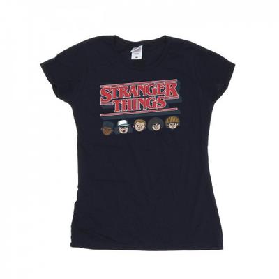 Camiseta feminina/feminina de algodão com logotipo de caricatura de Stranger Things da Netflix