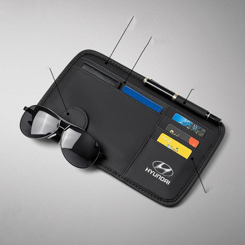 PU Car Sun Visor Storage Bag Inner Glasses Clip for Hyundai I20 I10 Sonata I40 Santafe IX35 I30 Solaris Tucson Accent Kona Venue MM8