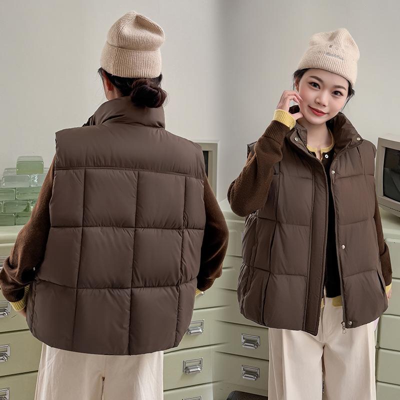 Autumn and Winter New Cotton Vest Women's Simple Fashion Short Stand-up Collar Cotton Clothes Vest Sleeveless Vest Jacket