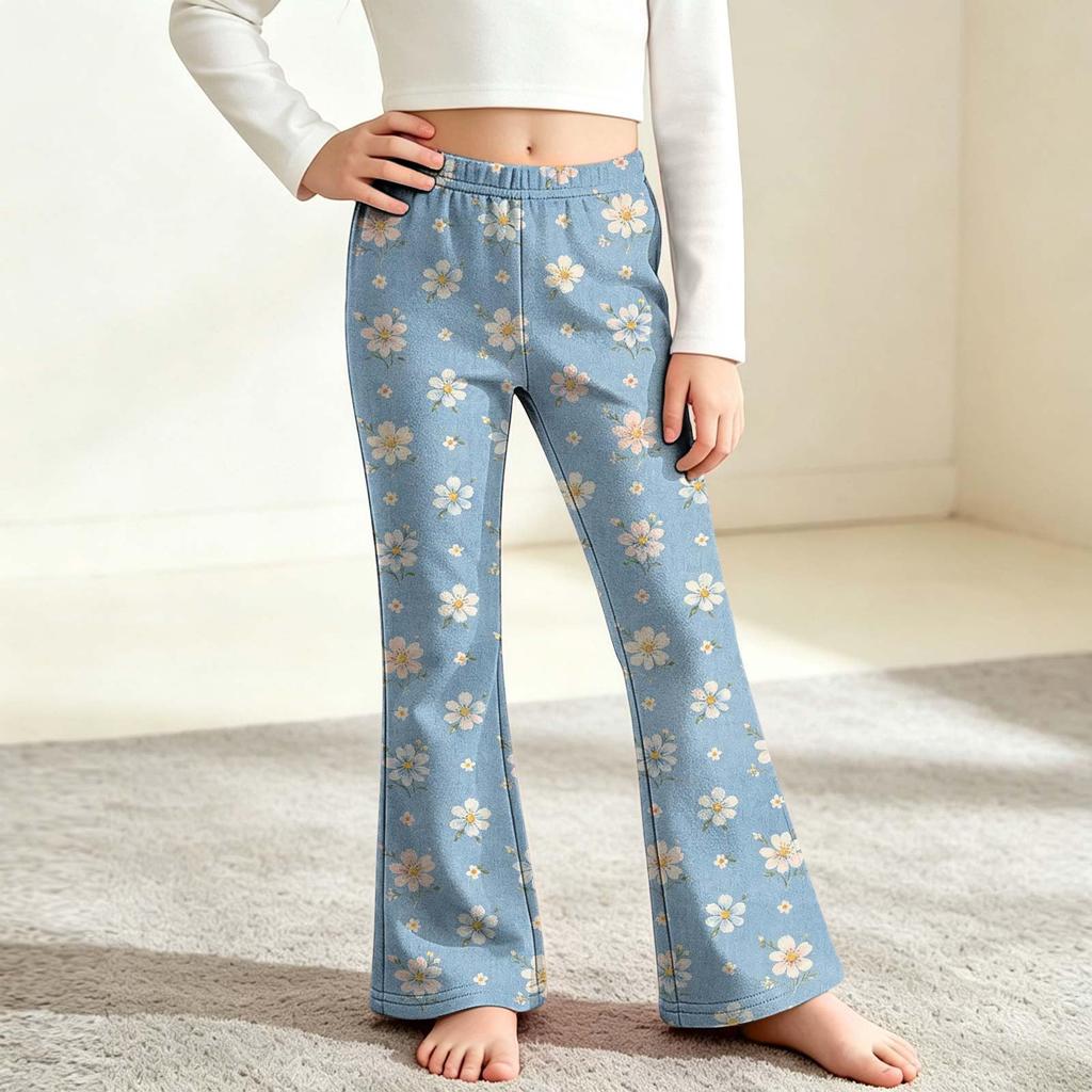 Kids Fashion High Waist Flared Pants Printed Bell Bottom Trousers for Everyday Wear