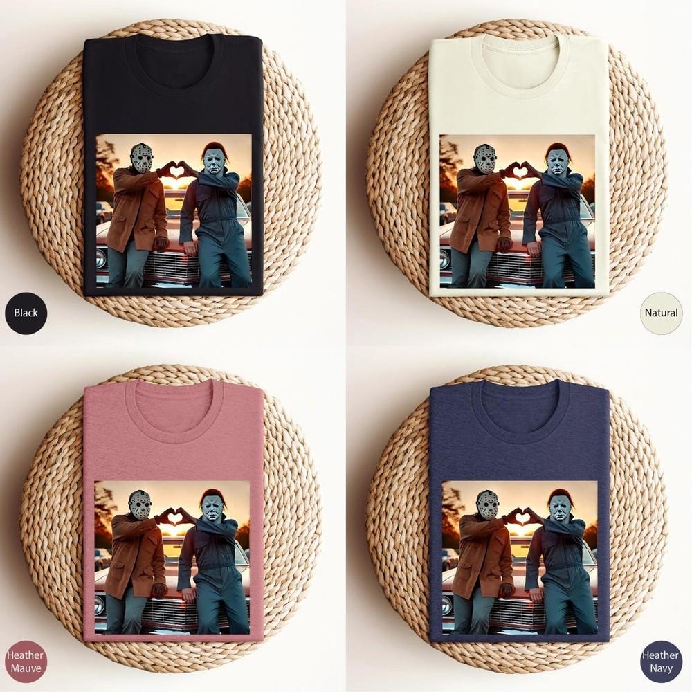 90S Horror Movie Shirt, Michael And Jason Heart Hands Shirt, Horror Movie Shirt Unisex T-Shirt XXXXL