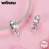 WOSTU Mom's Jewelry Gift 925 Sterling Silver Pink Opal Inifinite Love Charm Pendant Heart Puzzle Beads Fit Bracelet DIY Making