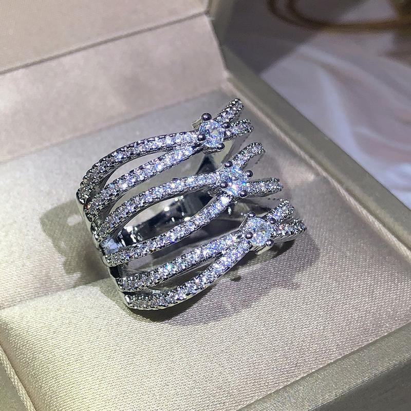 925 Silver Luxury Bridal Marriage Rings Special-interested Dazzling Crystal CZ Stone Simple Stylish Women Trendy Jewelry Rings