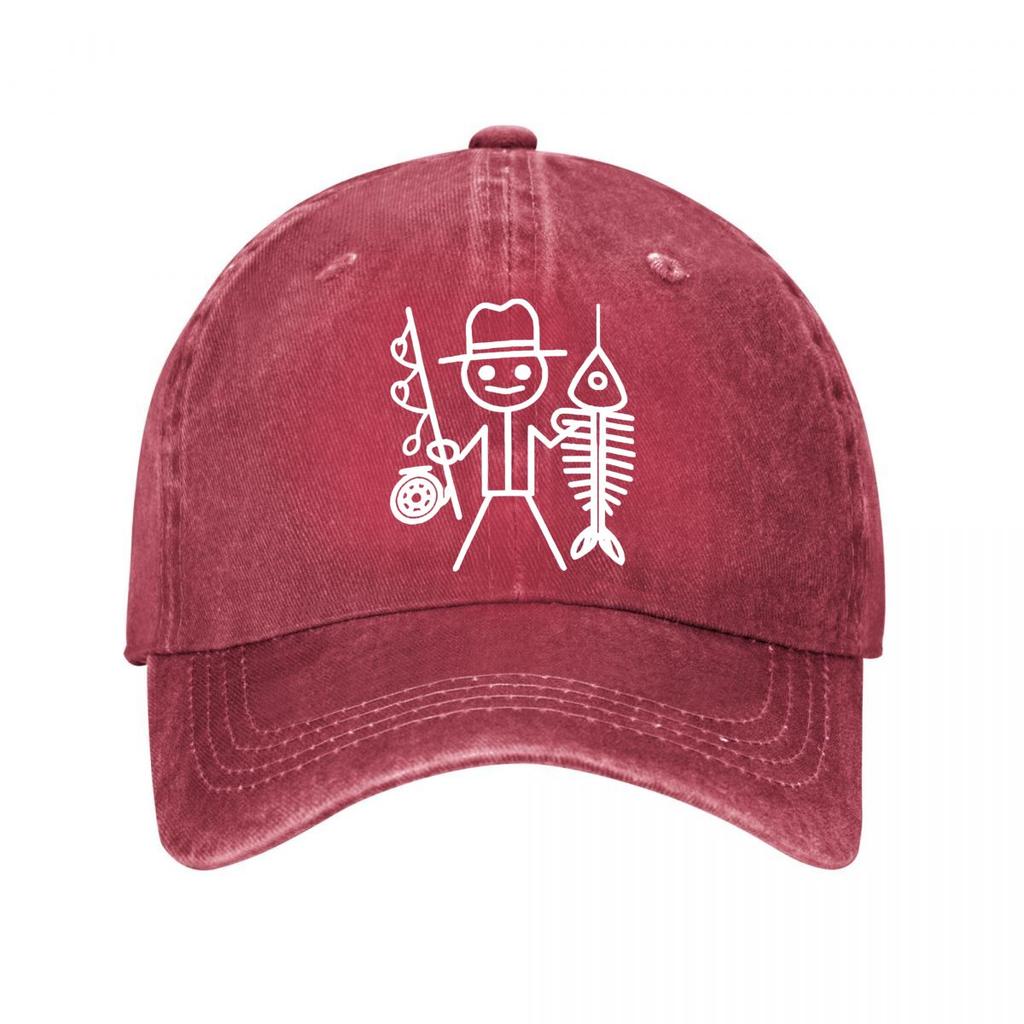 Cartoon Fishing Stick Figure Vinyl Decal  New Vintage Washed Cotton Baseball Cap Parent Kids Sun Hats