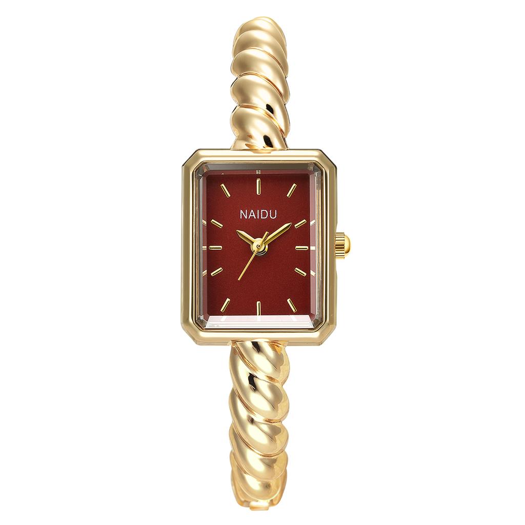 1 Piece of Women's Luxury Square Dial Quartz Watch, Gold Twisted Open Bracelet Metal Strap, Simple Retro Daily Decorative Wristwatch
