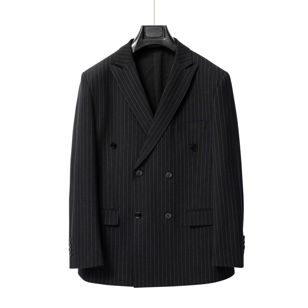 Men's Double-Breasted Striped Stretch Suit Set, Loose Fit, Plus Size for Big & Tall, Perfect for Weddings.