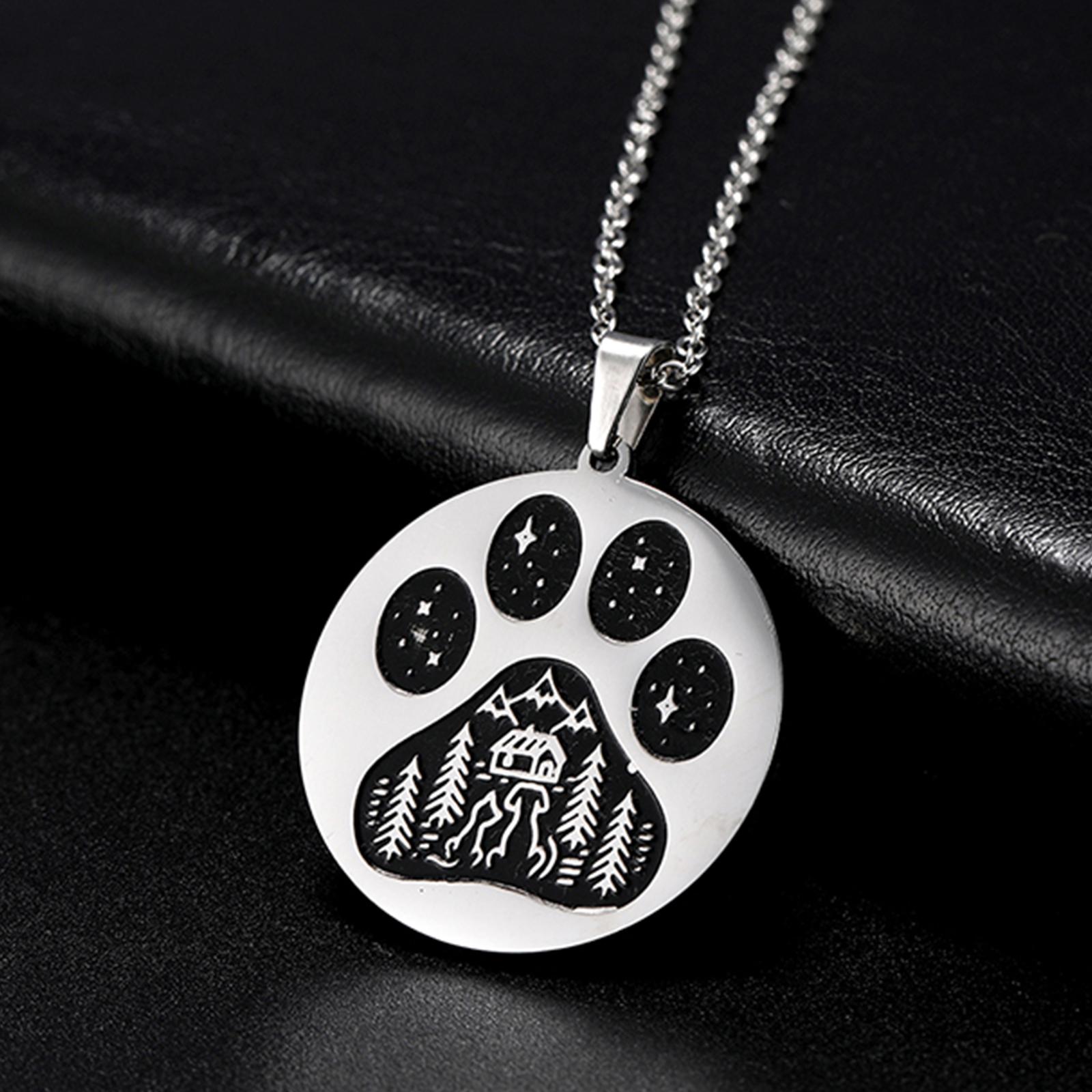 

Teamer Cute Dog Cat Wolf Paw Claw Necklace Stainless Steel Moon Star Tree Animal Round Pendant Neck Chain for Women Jewelry Gift