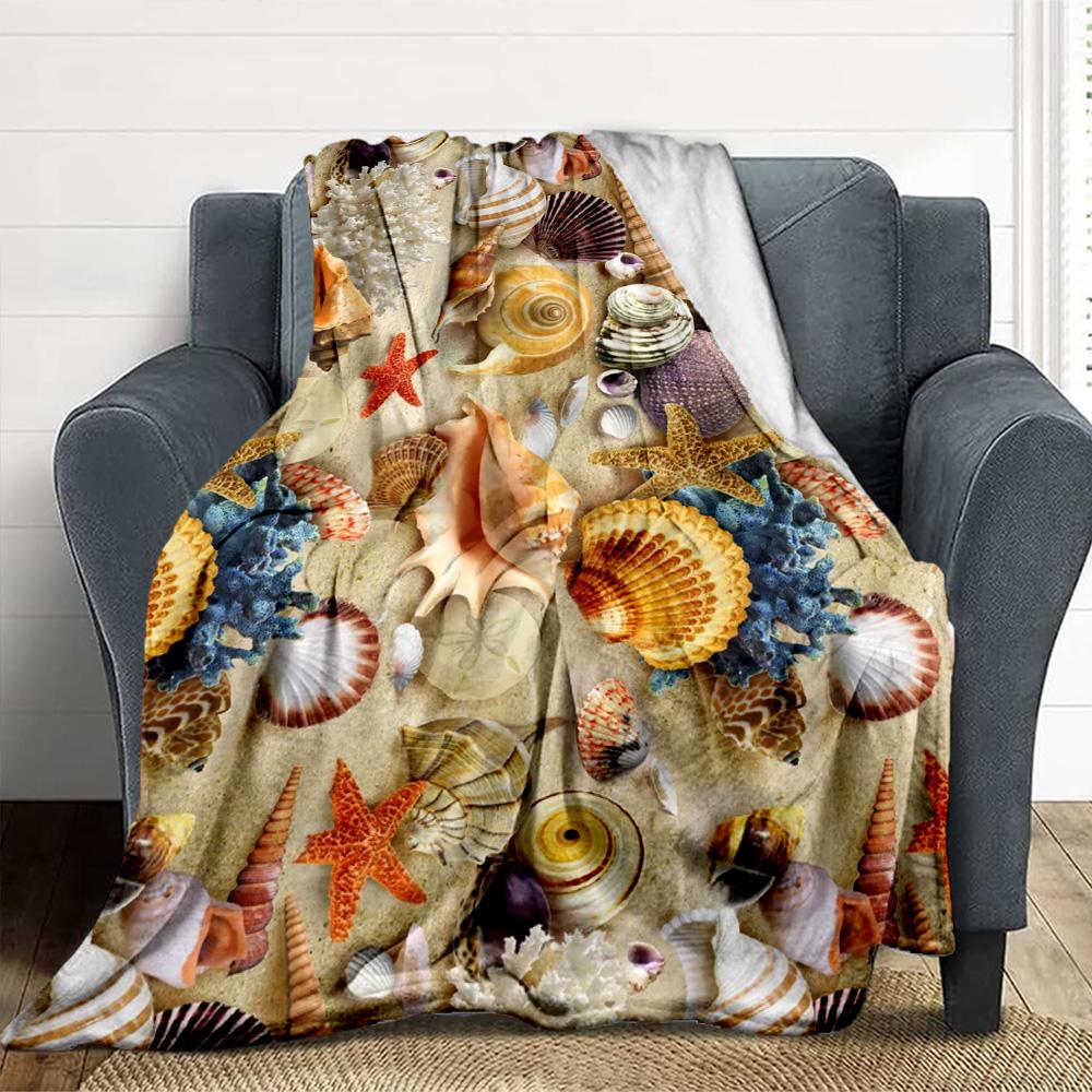 Seashell Collection Flannel Blanket Throw Blanket Soft Warm Sofa Bed Camping Car Home Decor Unique Christmas Gift C9302222