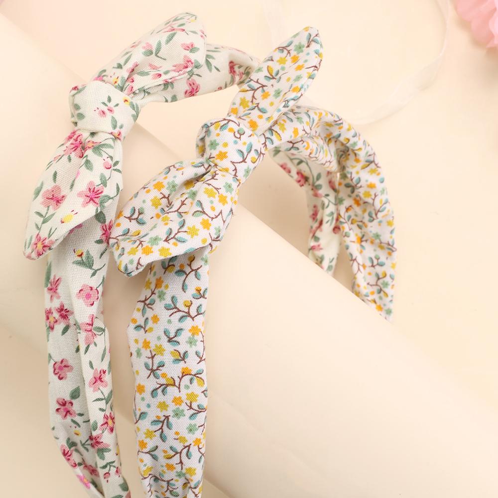 2Pcs Korean Knotted Bow Headbands Sweet Flower Hair Bands Floral Printed Head Hoop For Girls Children Tiara Diadem Accessories