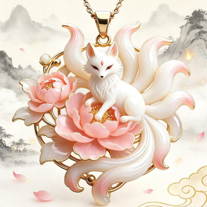 1Pcs Cute & Aesthetic Trendy Exquisite Jewelry Gifts New Chinese Style Nine-Tailed Fox Enamel Pendant Necklace For Women Friends