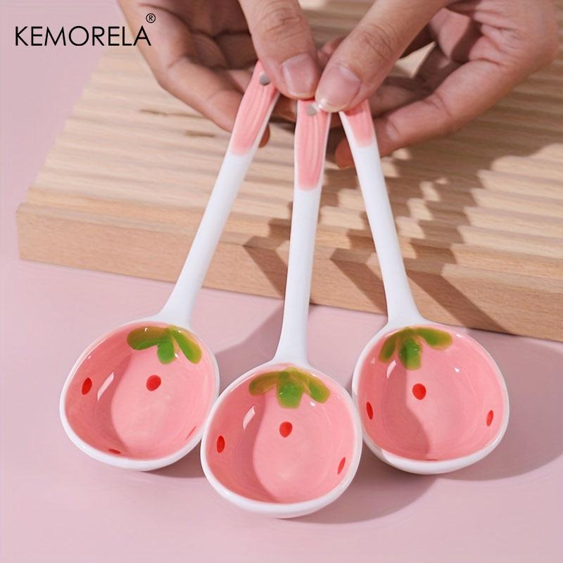Cute Ceramic Strawberry Shaped Spoons Set - 2/4/6Pcs Perfect for Stirring Honey Coffee Rice -Ideal Tableware for Home Restaurant