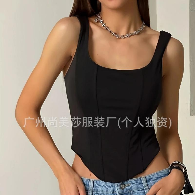 Top Corto Corsetto Bianco da Donna con Scollo Quadrato Bustier Strutturato Spalline Sottili