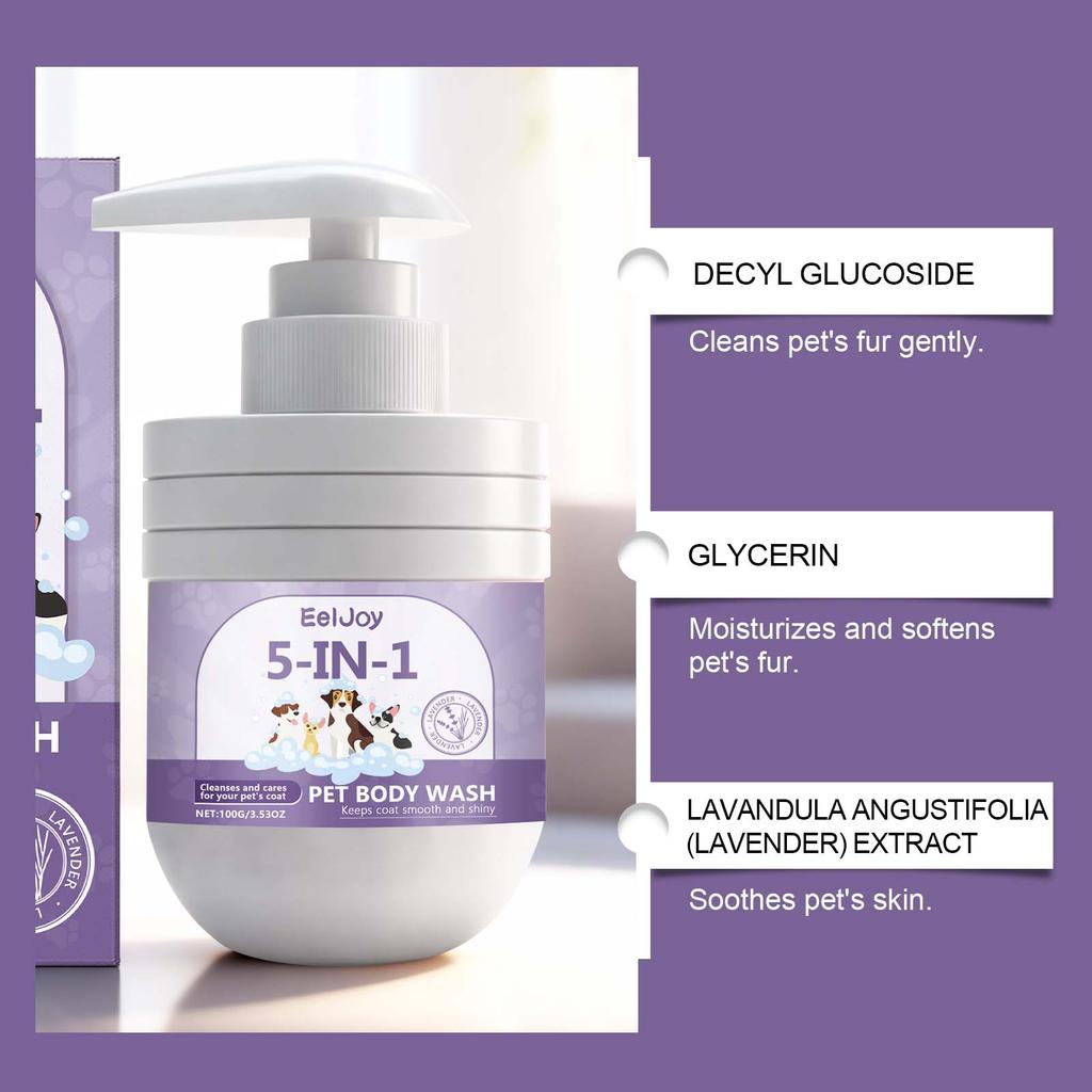 EelJoy 5-in-1 Pet Shampoo, Gentle Cleansing & Coat Care, Smooth & Shiny Fur, Lavender Scent, Shampoo for Cats & Dogs, 100g