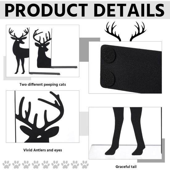 Metal Animal Bookends Black Cat/Reindeer/Dragon Book Ends for Home Office Bookshelf Desk Decor Cute Book Stopper Gifts for Women