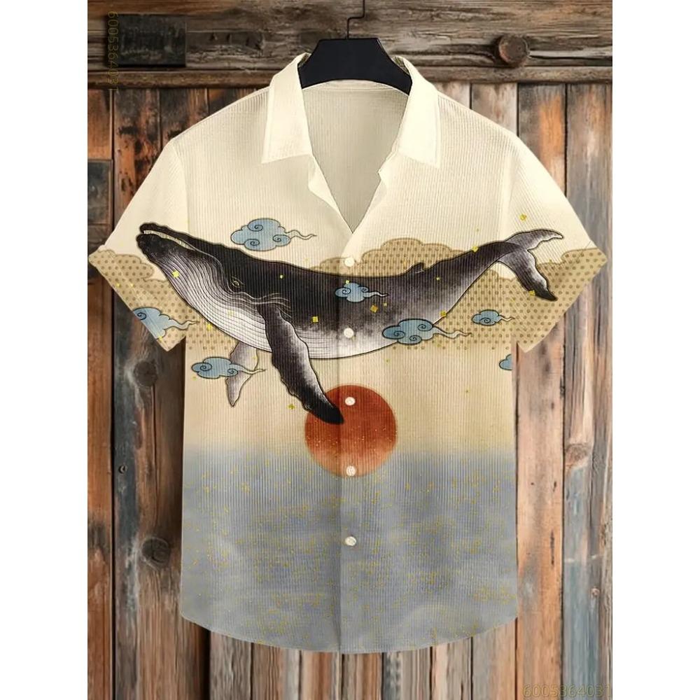 Herren Kurzarmhemd mit Schwarz-Katzen- und Blau-Drachen-Print, Geeignet für Strandurlaube, Partys und Bequemes Tragen.