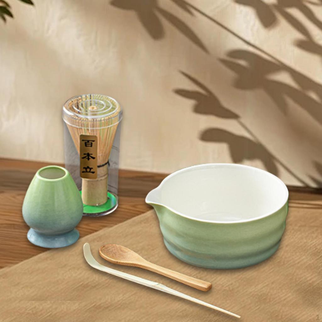 5 Pieces Matcha Whisk Set Bowl with Spout Handmade Tea Ceremony Traditional Gift for