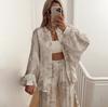 Women 2 Piece Set Tropical Print Cardigan Cami Top Wide Leg Pants Vacation Outfit