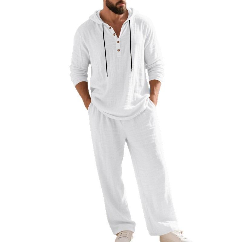 

Men s Casual Henley Hoodie Wide Leg Pants Outfit S білий