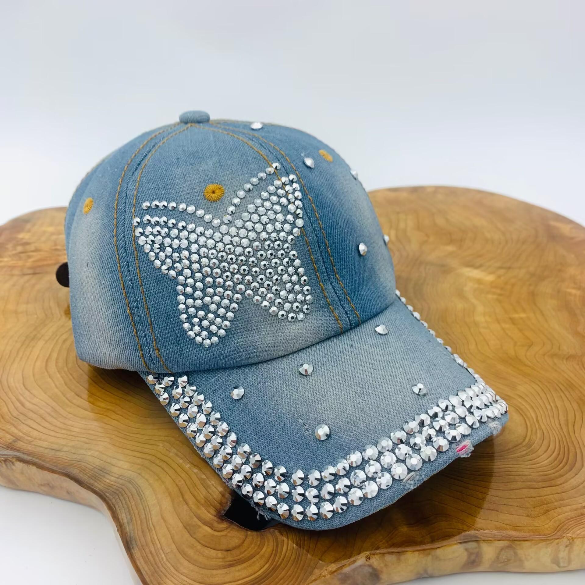 

New women s rhinestone inlaid denim fashionable duckbill cap casual face enhancing small adult baseball cap Adjustable