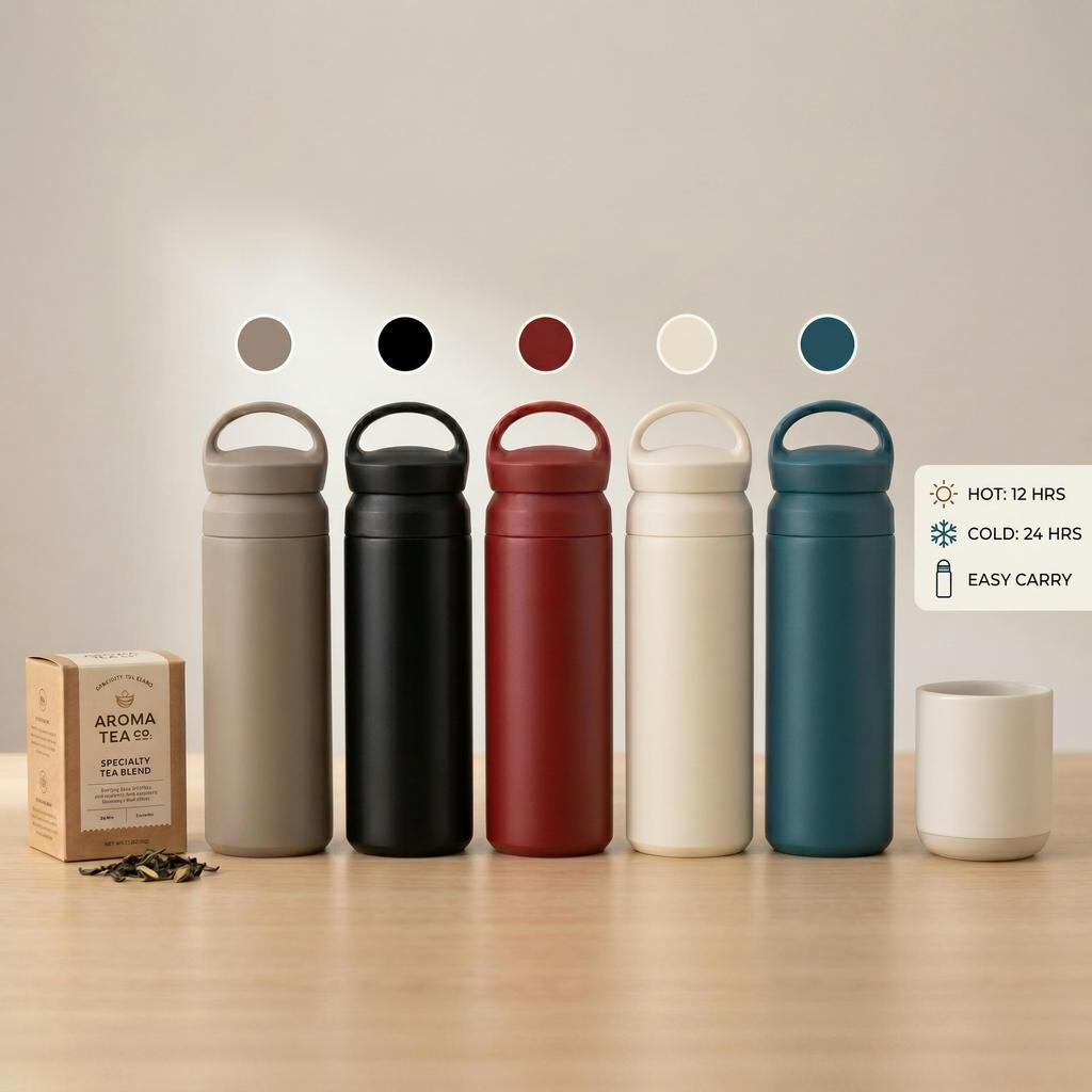 500ml Portable Double-Layer Stainless Steel Thermos Mug with Thermal Insulation and Cold Storage