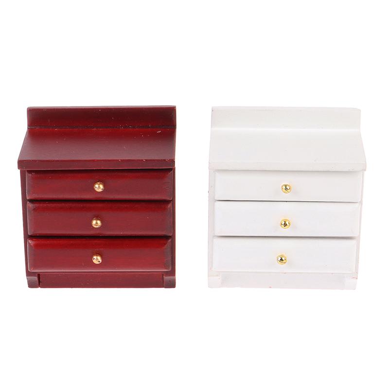 1/12 Dollhouse Miniature Wooden Bedside Cabinet Model Furniture Accessories