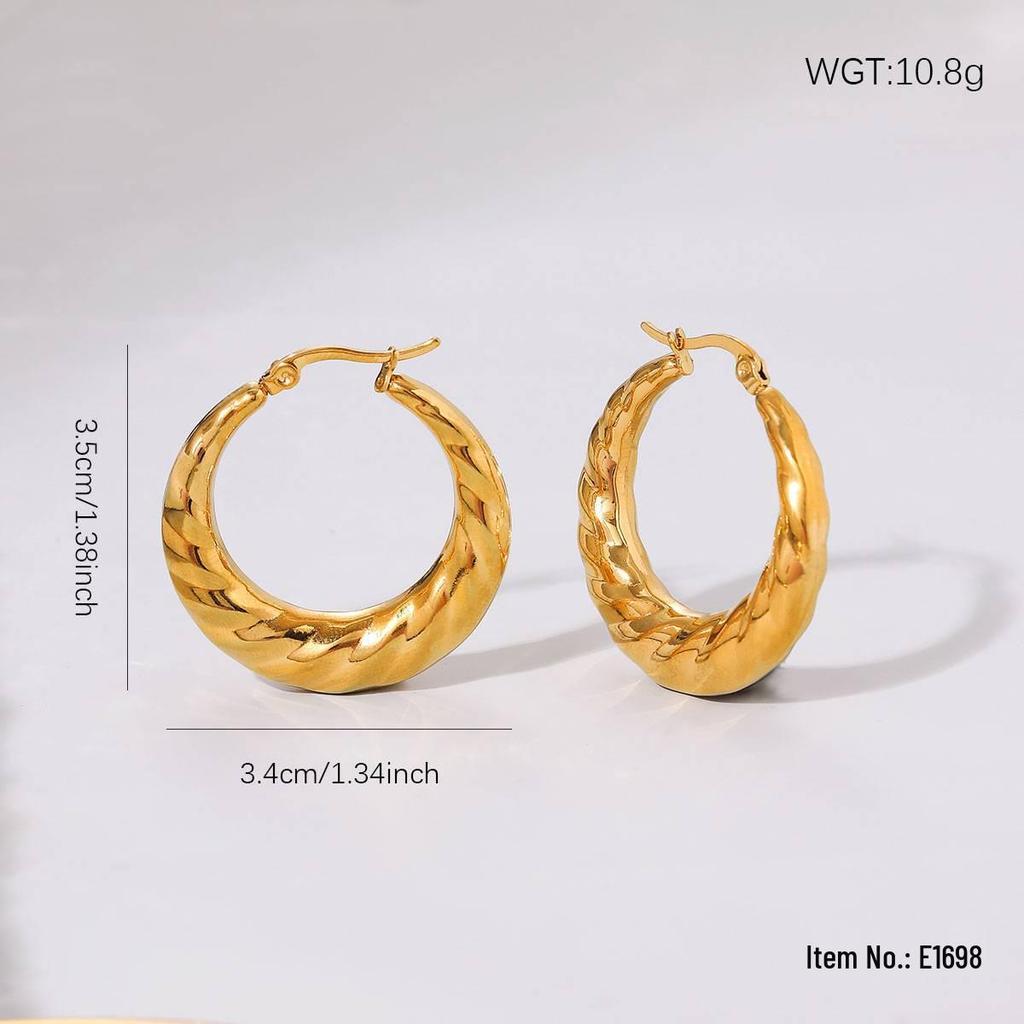 Minimalist C-Shaped Gold Stainless Steel Hollow Earrings - High-End, Versatile, Stylish Ear Studs.