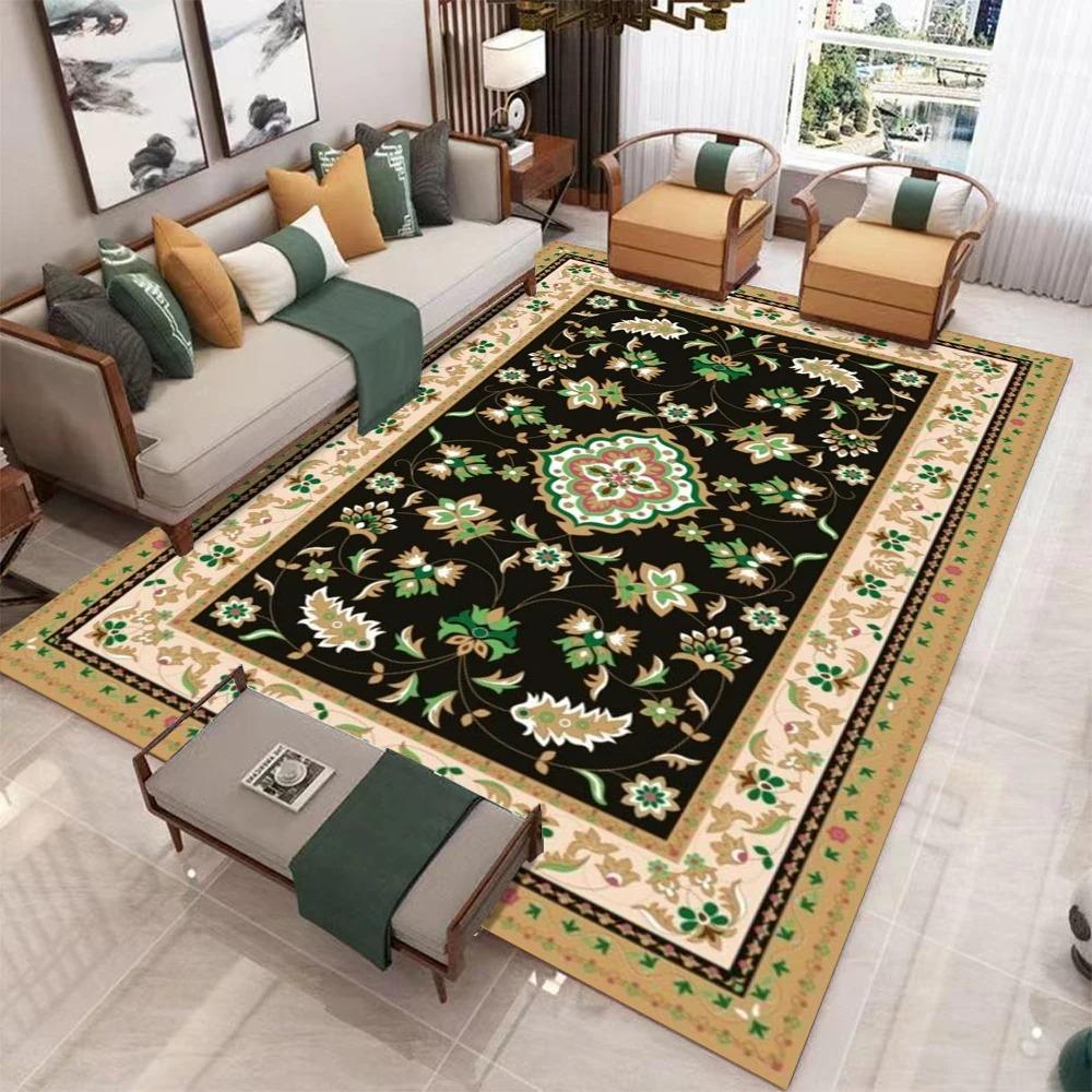 Red Gold Black Traditional Persian Rug Durable Floor Mat for Living Room Bedroom Classic Luxury Home Decor Carpet