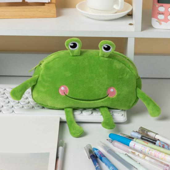 Stuffed Frog Pen Case, Funny Frog Pencil Bag, Fluffy Pencil Storage Pouch, Large Capacity Zipper Pen Bag for Boys Girls, Multifunctional Storage Bag