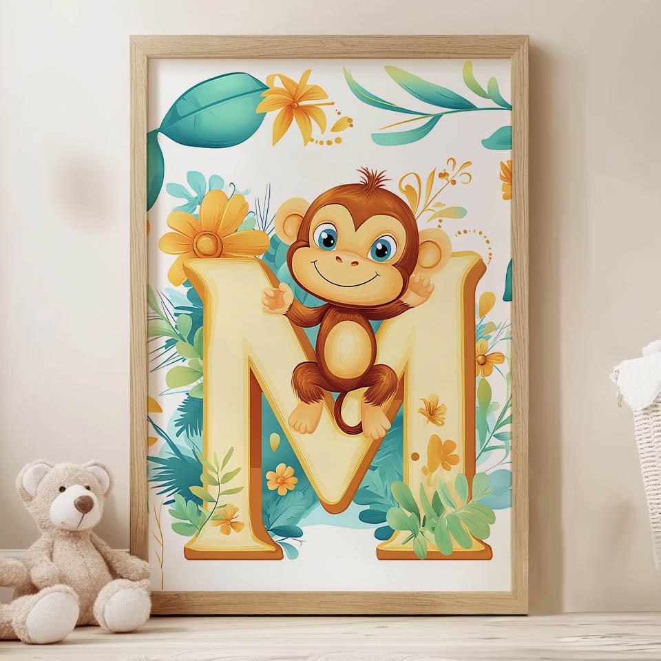 Affisch Glad Apa På Bokstaven "M" Affisch Glad Apa På Bokstaven "M", 30X40 Cm, Utan Ram, Premiumduk På Spännram