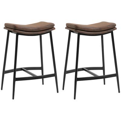 Set of 2 Bar Stools with Steel Footrest Industrial Style Curved Seat 48.5 X 38.5 X 68.5 Cm Brown Black