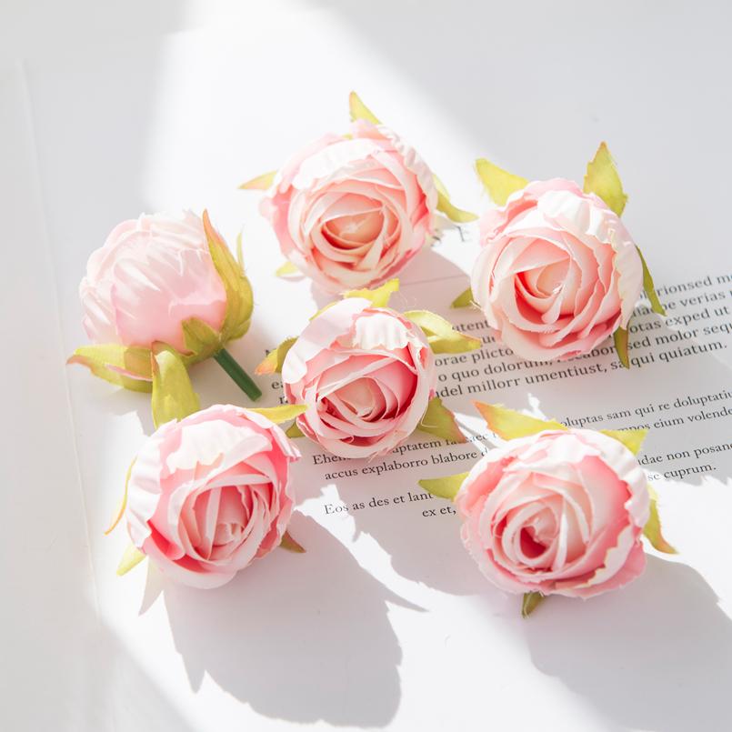 Cheap Silk Tea Buds Roses Heads Wedding Decorative Wreaths Festival Room Decor Home DIY Graft Fake Plants Artificial Flowers