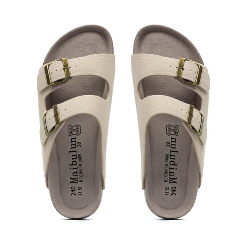 Fashion 2025 New Summer Men's Cork Slippers Suede Leather Mule Clogs Slippers Man Soft Cork Two Buckle Beach Slides Footwear for Men 45