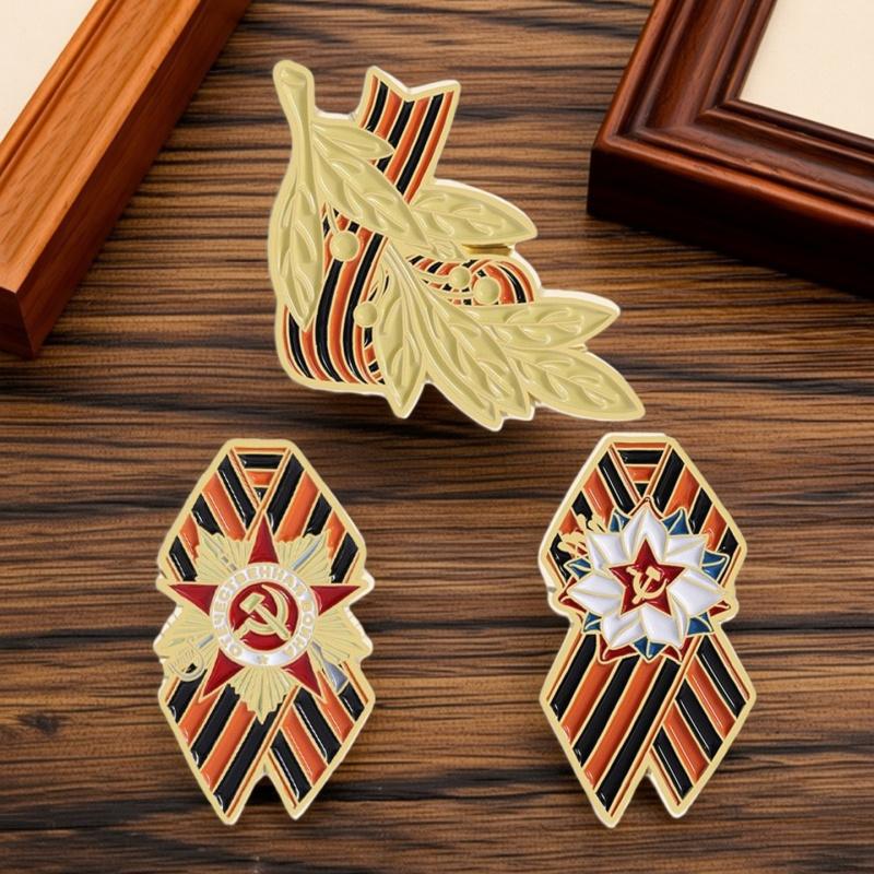 3pcs Saint George Ribbon Brooch Victory Day Memorial Pin Colorful Badge Patriotic Lapel Pin Decoration Accessory Holiday Gift Metal Enamel Brooches