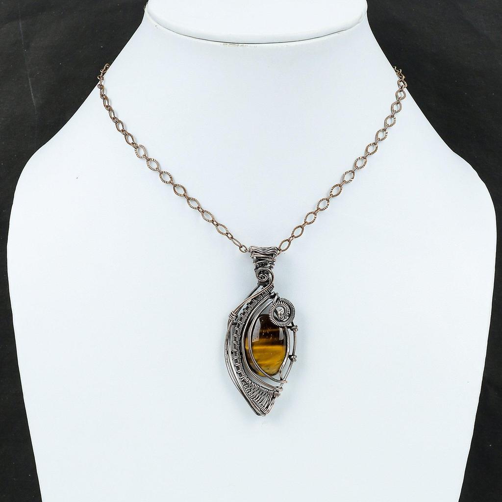 Tiger's Eye Pendant Copper Wire Wrapped Pendant Natural Gemstone Pendant Copper Wire Jewelry Handmade Pendant Gift For Him Wrapped Jewelry