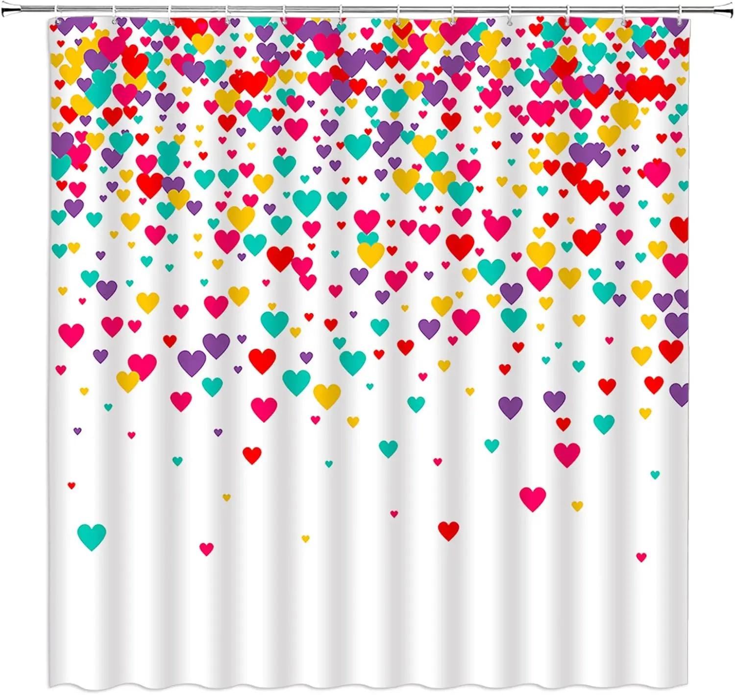 

Pink Heart Sweet Love Romantic Women Shower Curtain Modern Valentine S Day Bathroom Home Curtain Decoration With Hook W60H190(CM)-1 Pcs