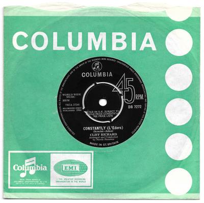 7inch Record CLIFF RICHARD - Constantly (L'Edera) DB7272 Columbia 1964 UK Rock Used