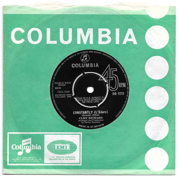 7inch Record CLIFF RICHARD - Constantly (L'Edera) DB7272 Columbia 1964 UK Rock Used