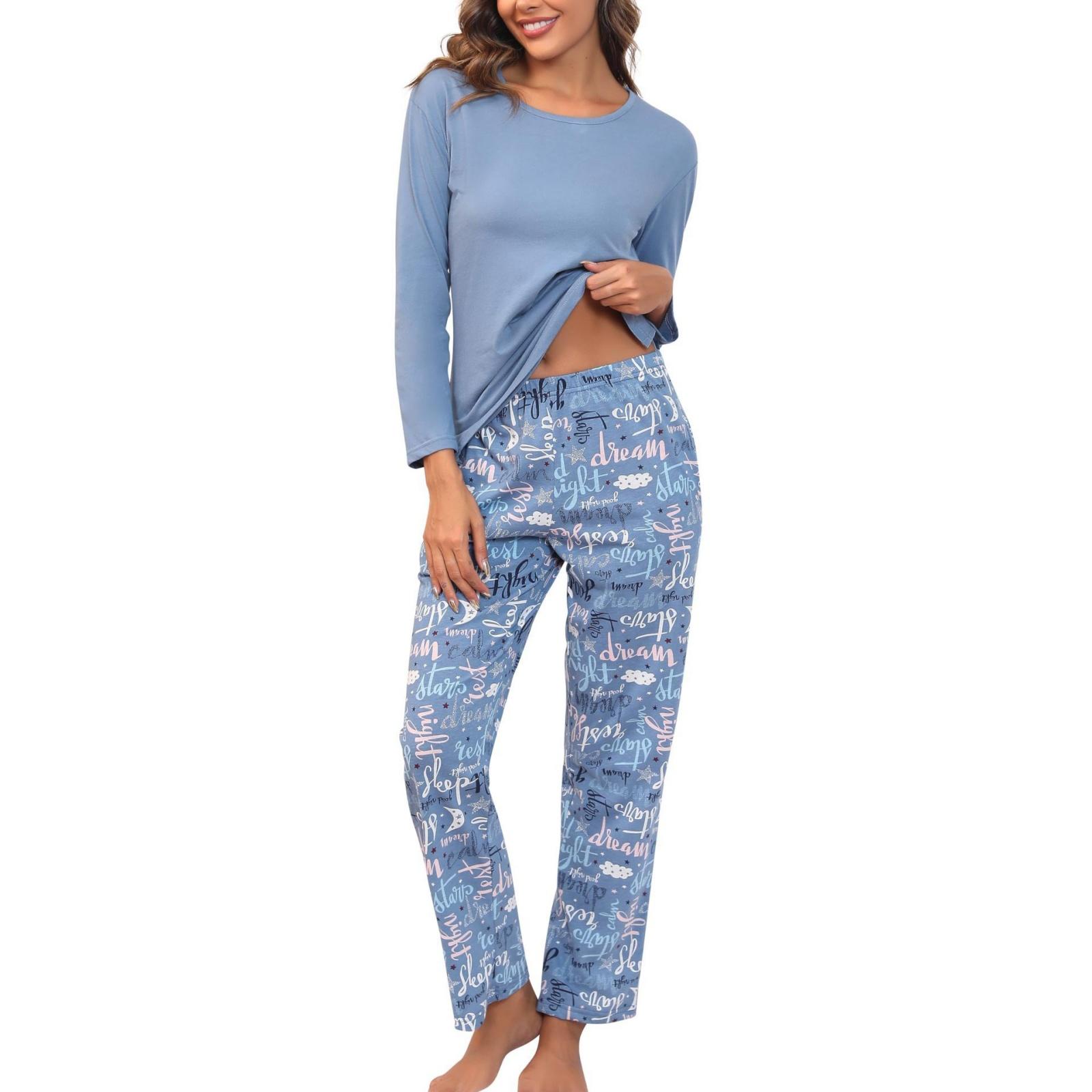 

Женская модная повседневная пижама и домашняя одежда, костюм с длинными рукавами и брюками L синий