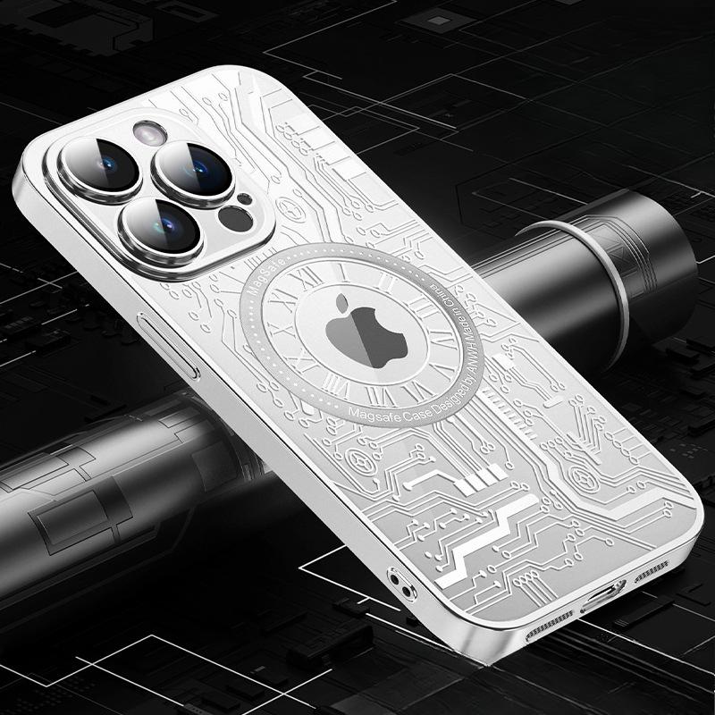 

Подходит для Apple 16 Promax Магнитный чехол для телефона IPhone 15 Технология нанесения линейного узора Гальваническое покрытие Ультратонкий жесткий чехол из ПК Apple 16