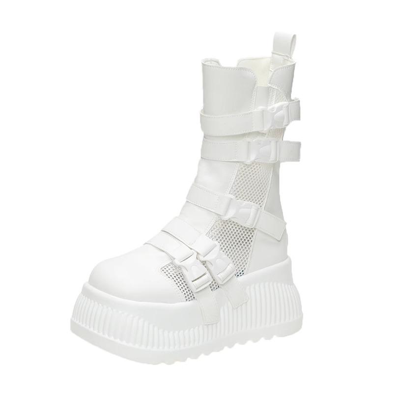 8.5CM  Air Mesh Women Chunky Sneakers Hollow Ankle Booties High Brand Platform Wedge Flats Fashion Causal Shoes