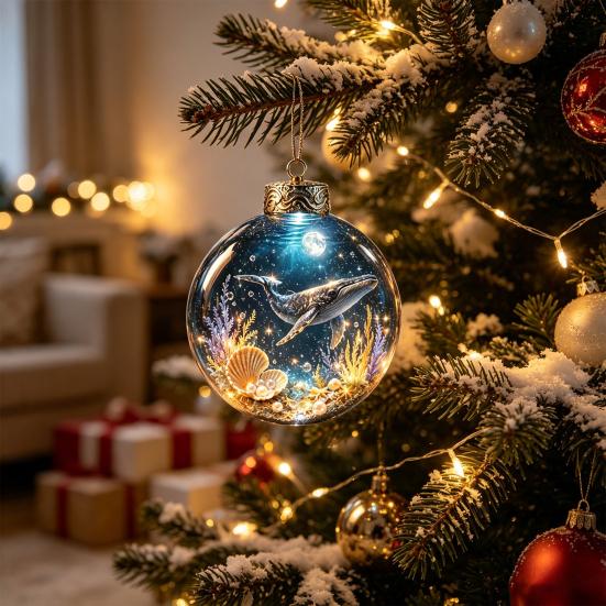 Reusable Lightweight Holiday Hanging Decor Ocean Animal Christmas Ball Ornament, 3D Marine Life Decoration, Unique Tree Baubles Beach Coastal
