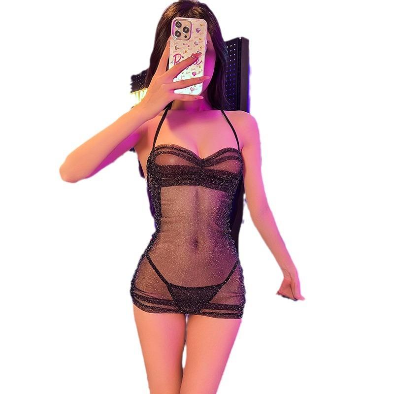 Sex Underwear Sexy Shiny Hip Skirt Women's Hot Transparent Temptation Pajamas No Backless Uniform