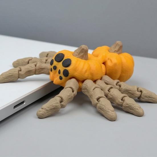 Desktop Halloween Decoration 3D Printed Spider Pumpkin Figurine with Movable Joints, Creative Stress Flexible Limb Relief Fidget Toy, Articulated